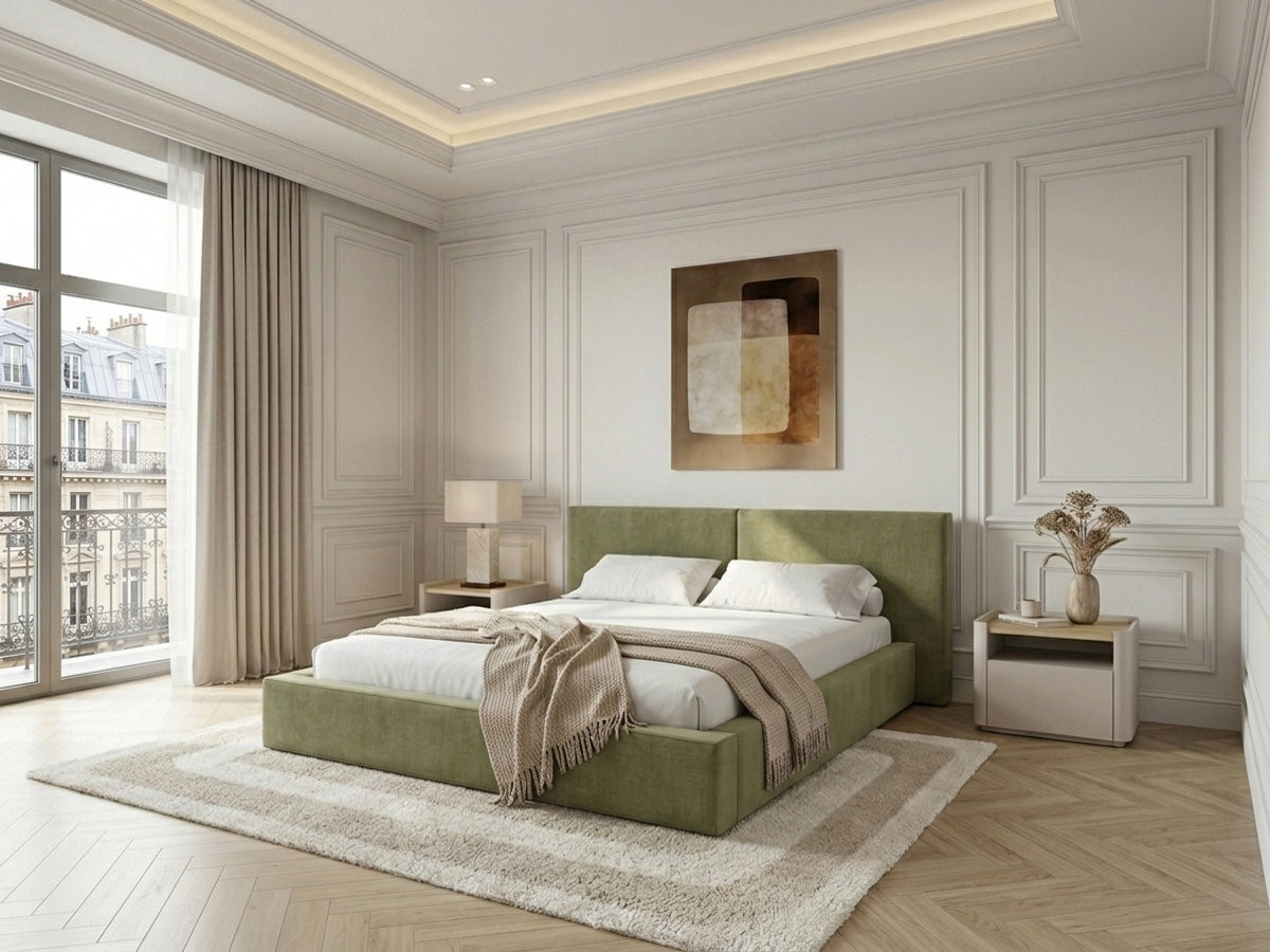 Lit coffre bas VICTOIRE tissu chenille