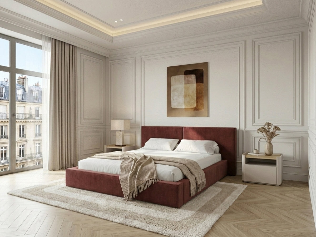 Lit coffre VICTOIRE tissu chenille