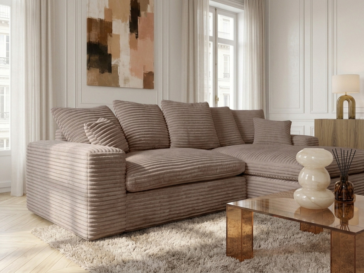 Canapé d'angle réversible compact NEVADA gros côtelé doux taupe — vue 6