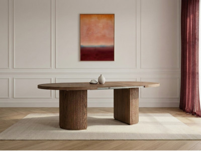 Table à manger ronde extensible 120 à 204 cm PRADO placage chêne massif avec rangements