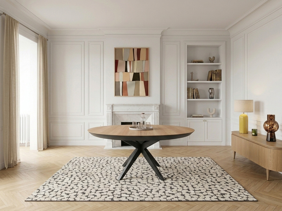Table à manger ronde extensible 120 à 225 cm JUDITH placage chêne massif — vue 4