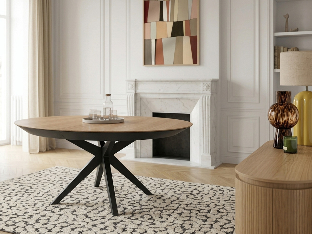 Table à manger ronde extensible 120 à 225 cm JUDITH placage chêne massif — vue 5