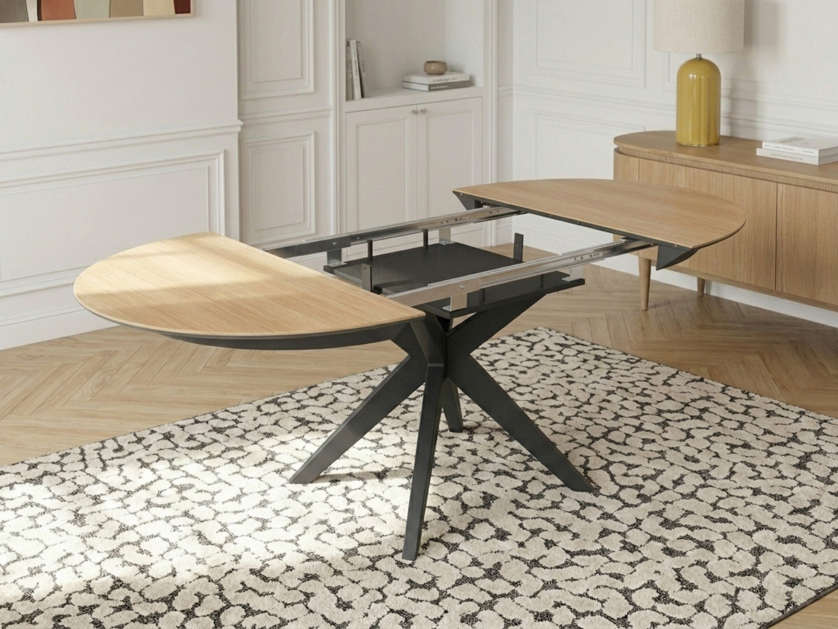 Table à manger ronde extensible 120 à 225 cm JUDITH placage chêne massif — vue 6