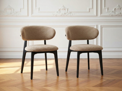 Lot de 2 chaises en bois de chêne ROSINE tissu bouclette