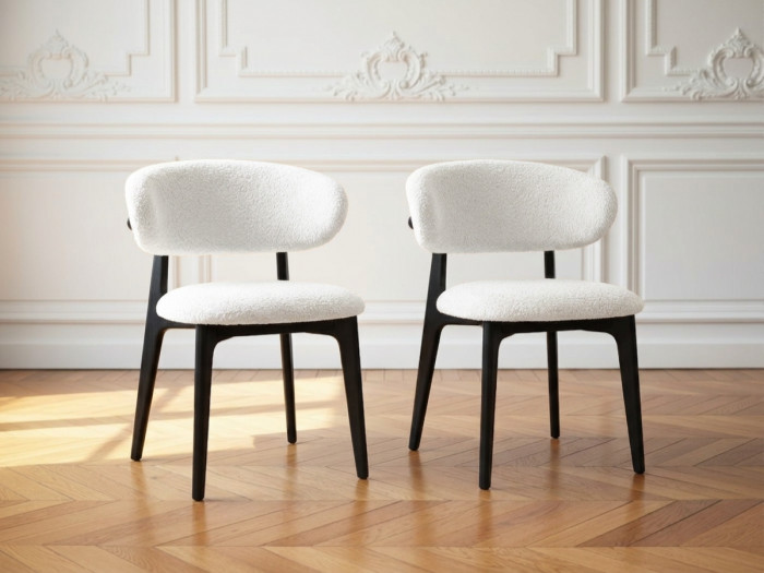 Lot de 2 chaises en bois de chêne ROSINE tissu bouclette