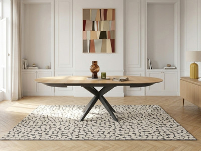 Table à manger ronde extensible 120 à 225 cm JUDITH chêne