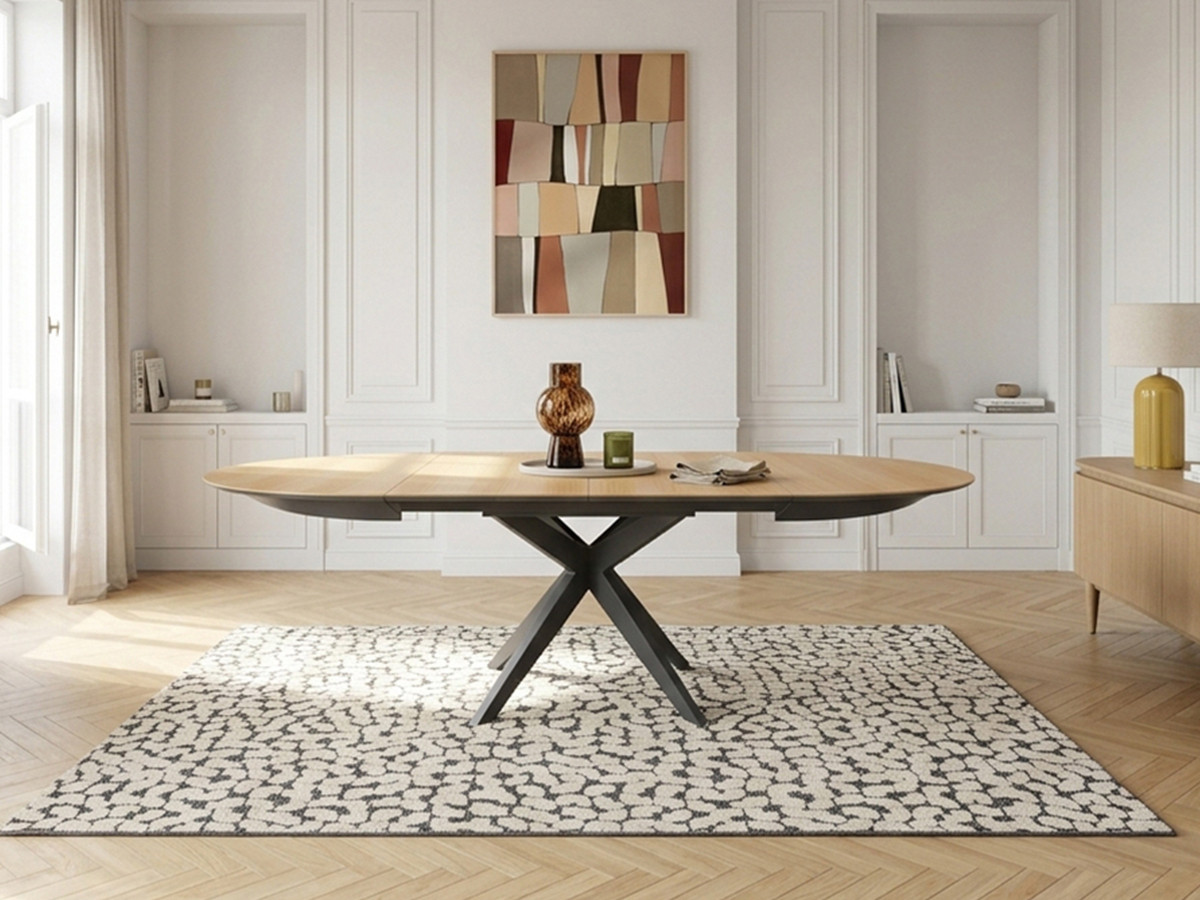 Table à manger ronde extensible 120 à 225 cm JUDITH placage chêne massif