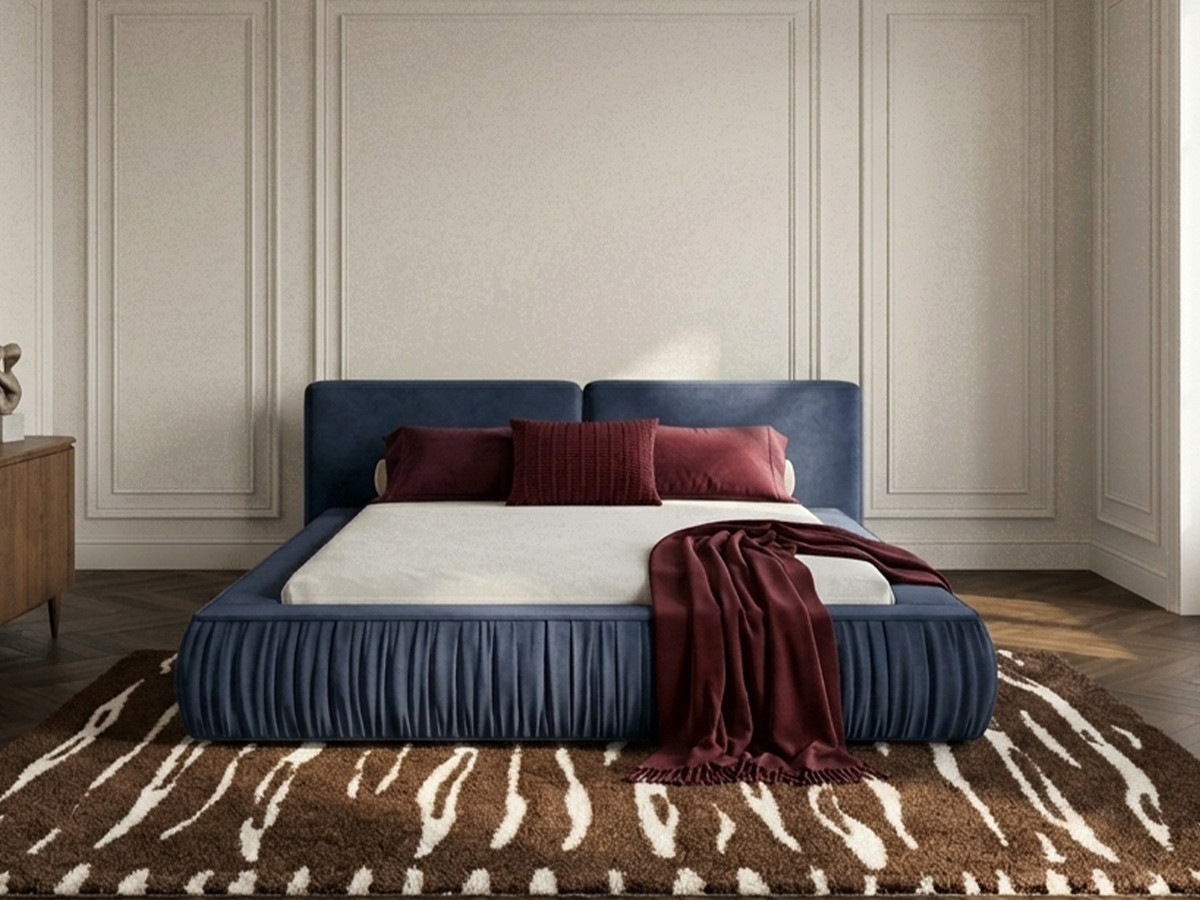 Lit coffre bas MARQUISE tissu velours lisse