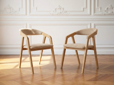 Lot de 2 chaises en bois de chêne PRISCA tissu bouclette