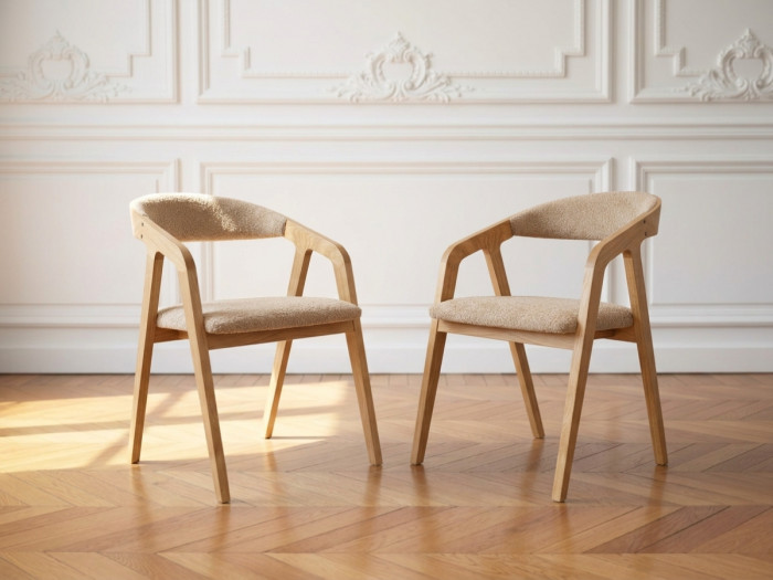 Lot de 2 chaises en bois de chêne PRISCA tissu bouclette