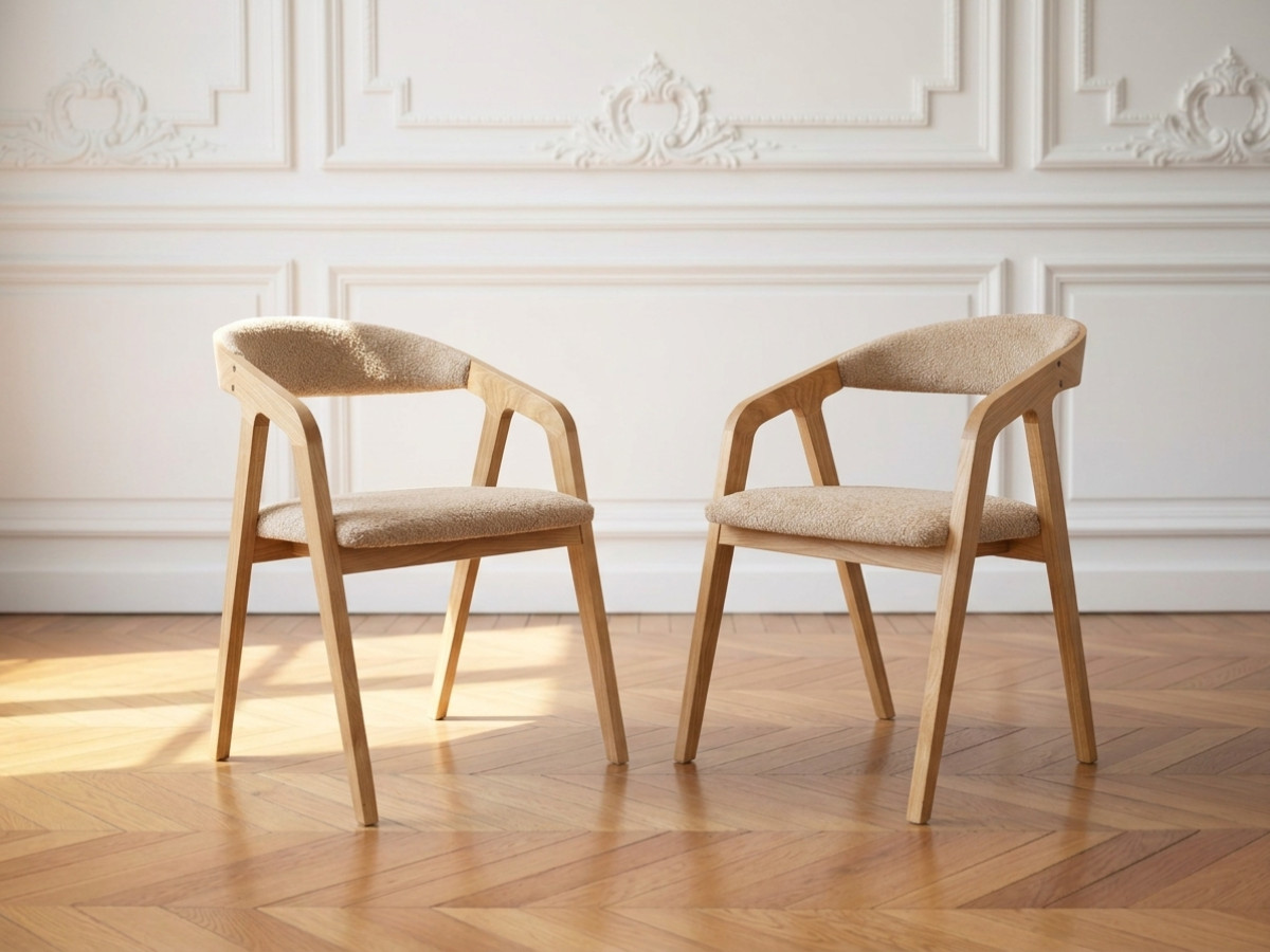 Set van 2 stoelen van eikenhout PRISCA met bouclé stof