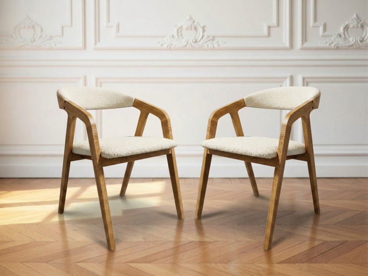 Set van 2 stoelen van eikenhout PRISCA met bouclé stof