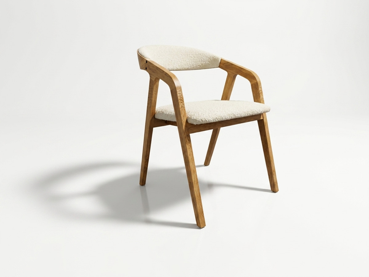 set van 2 stoelen van eikenhout prisca met bouclé stof gekleurd wit