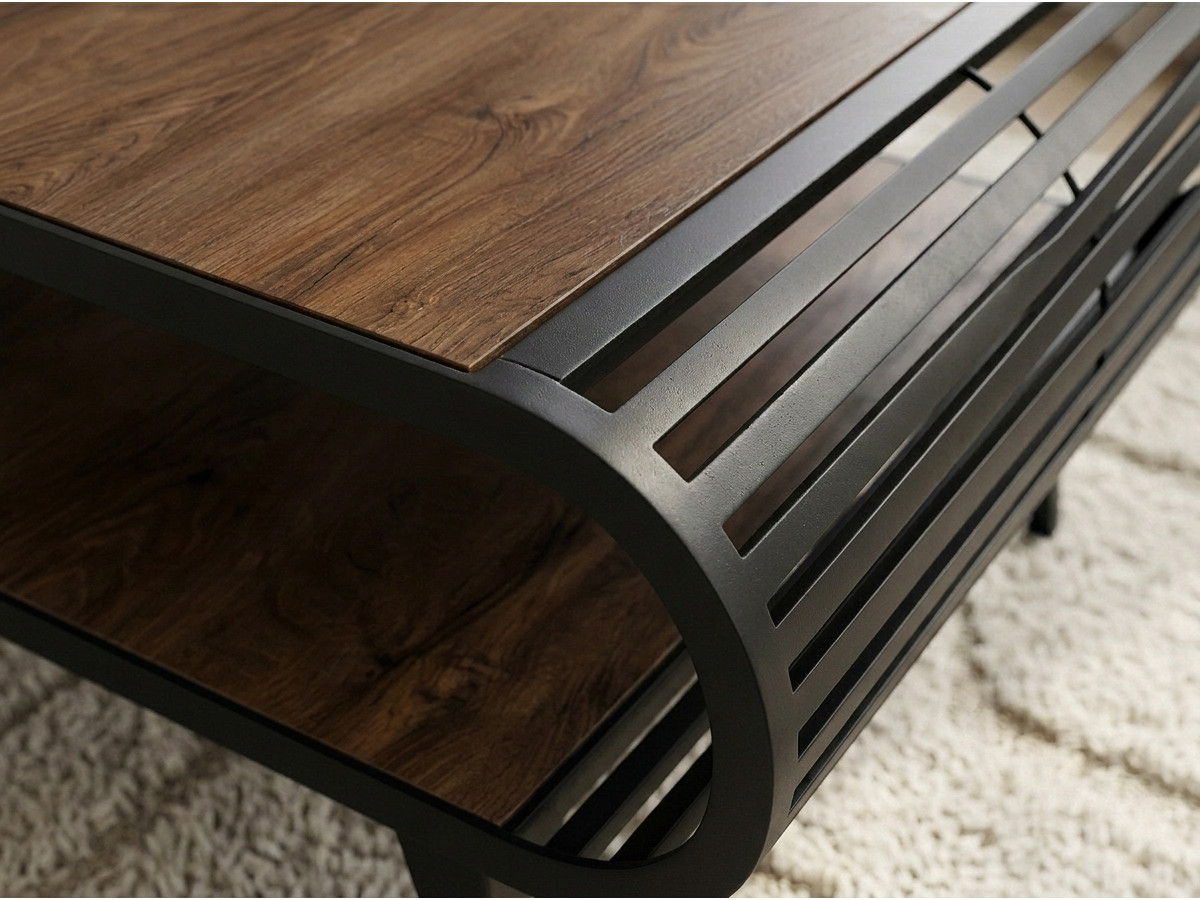 Table basse avec niche 120 cm BILLIE effet bois et métal