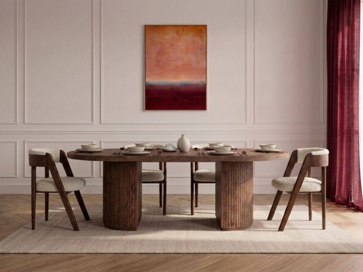 PRADO Eetkamerset met verlengbare tafel 120 tot 204 cm + set BASTIDE stoelen met massief eiken fineer
