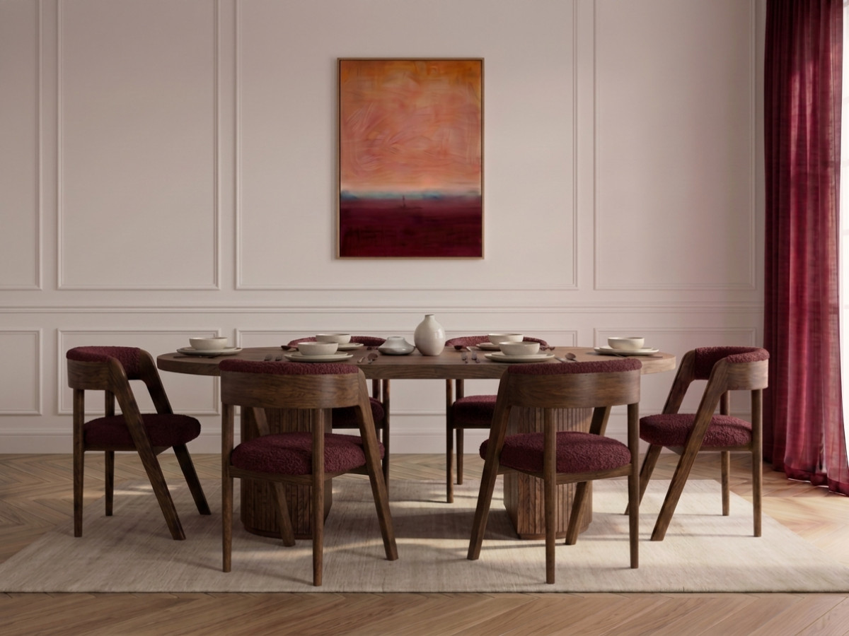 PRADO Eetkamerset met verlengbare tafel 120 tot 204 cm + set BASTIDE stoelen met massief eiken fineer