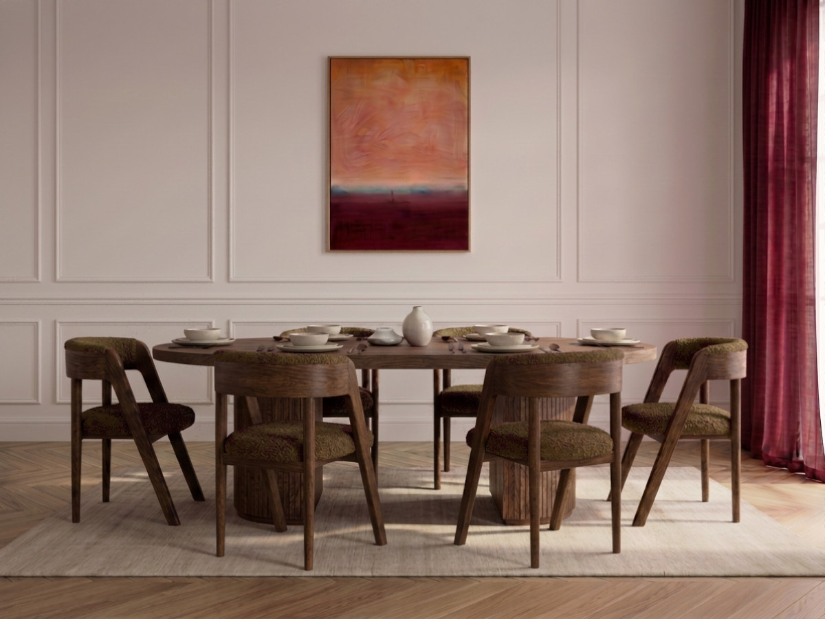 PRADO Eetkamerset met verlengbare tafel 120 tot 204 cm + set BASTIDE stoelen met massief eiken fineer