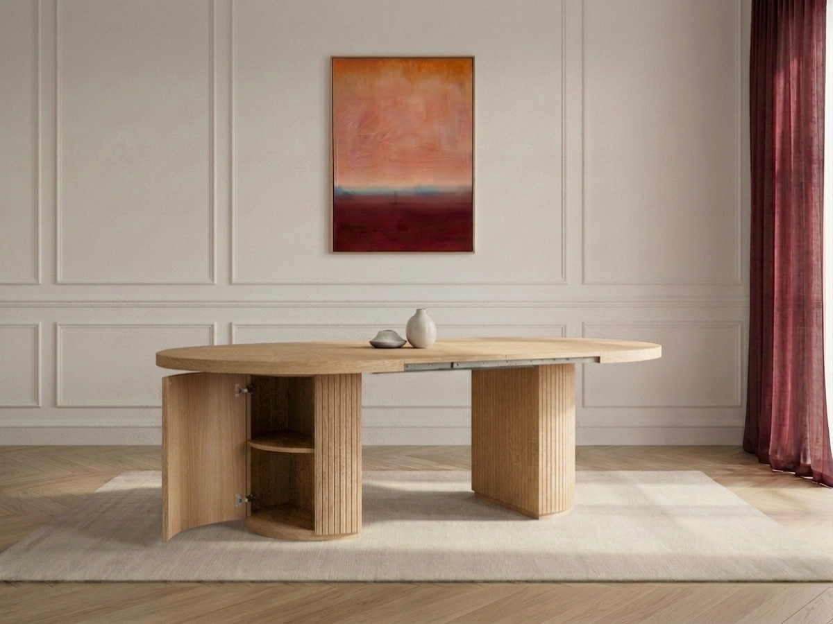PRADO Eetkamerset met verlengbare tafel 120 tot 204 cm + set BASTIDE stoelen met massief eiken fineer