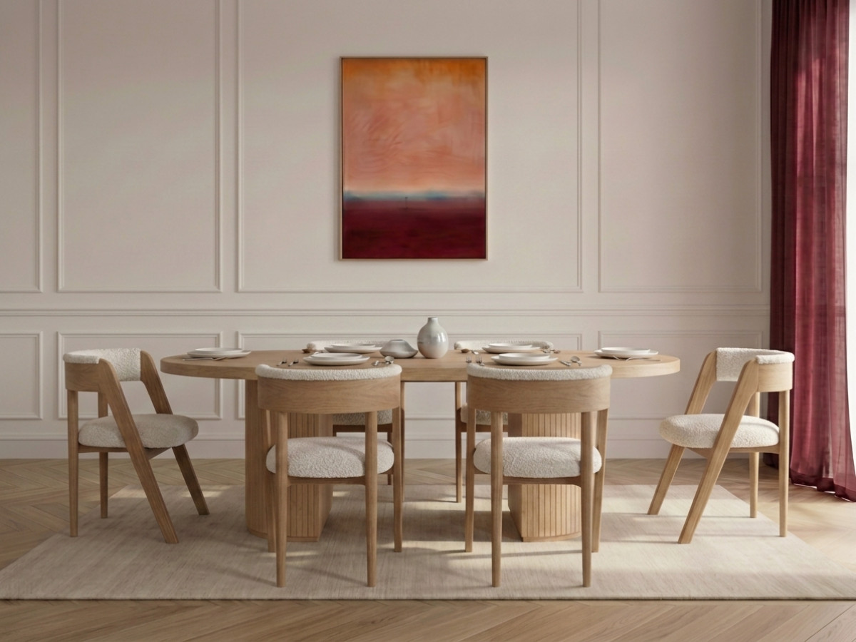 Ensemble PRADO avec table à manger extensible avec rangements 120 à 204 cm + lot de chaises BASTIDE placage chêne massif