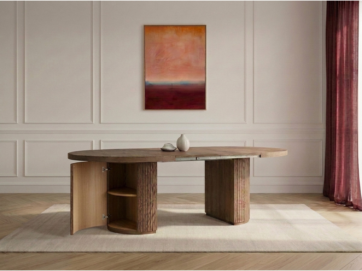 PRADO Eetkamerset met verlengbare tafel 120 tot 204 cm + set BASTIDE stoelen met massief eiken fineer