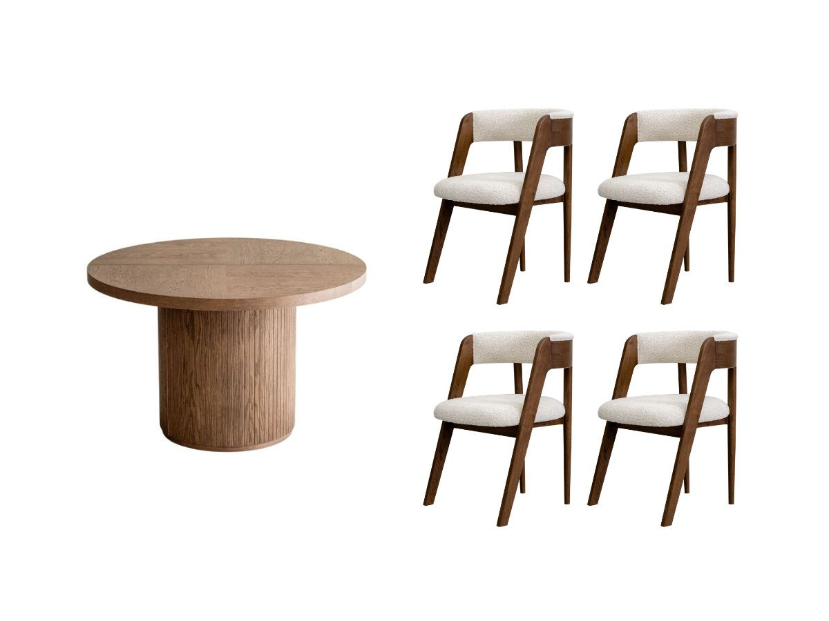 prado eetkamerset met verlengbare tafel 120 tot 204 cm + set bastide stoelen met massief eiken fineer gekleurd donkerbruin