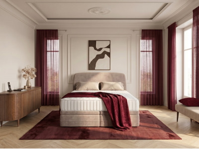 Ensemble avec lit coffre boxspring VELORA velours lisse + matelas hybride