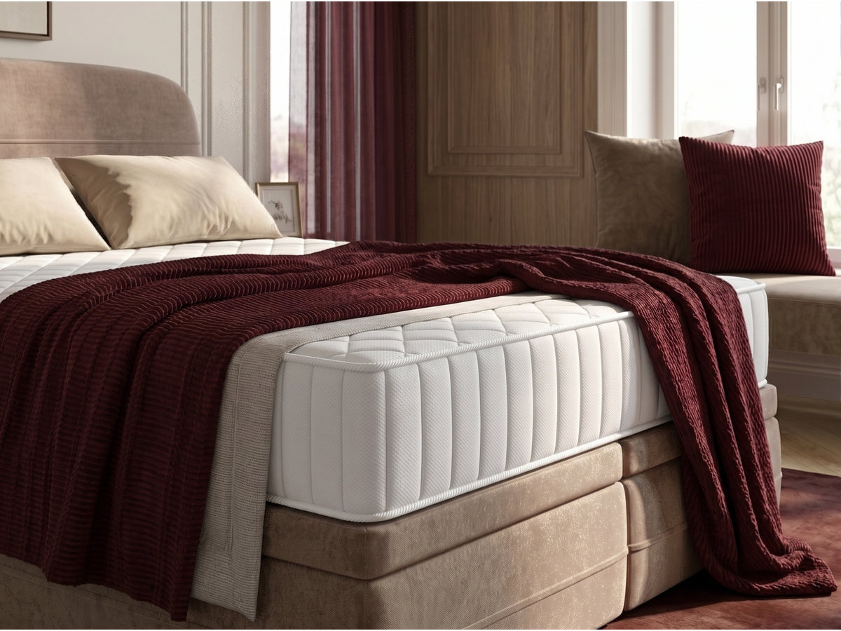 Ensemble avec lit coffre boxspring VELORA velours lisse + matelas hybride beige — vue 5