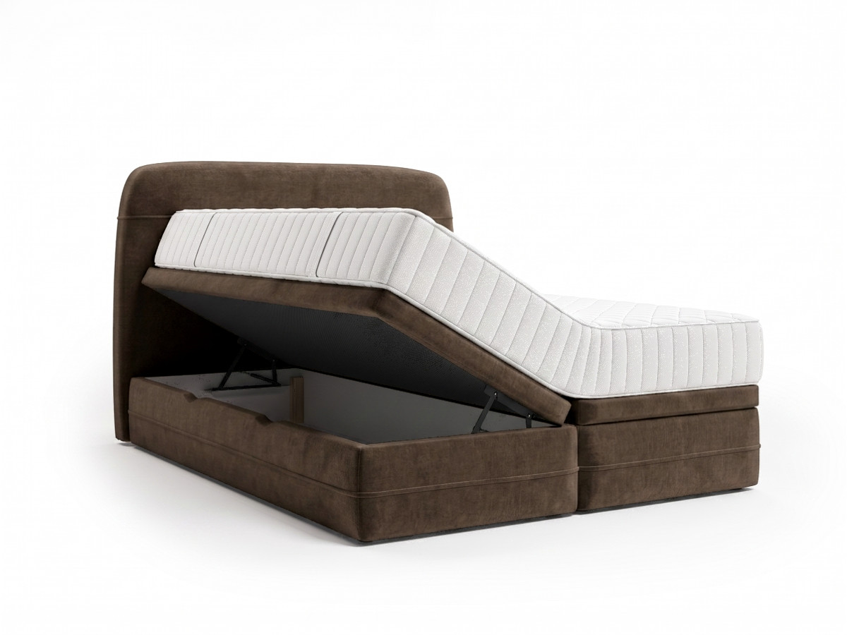 Ensemble avec lit coffre boxspring VELORA velours lisse + matelas hybride marron — vue 3