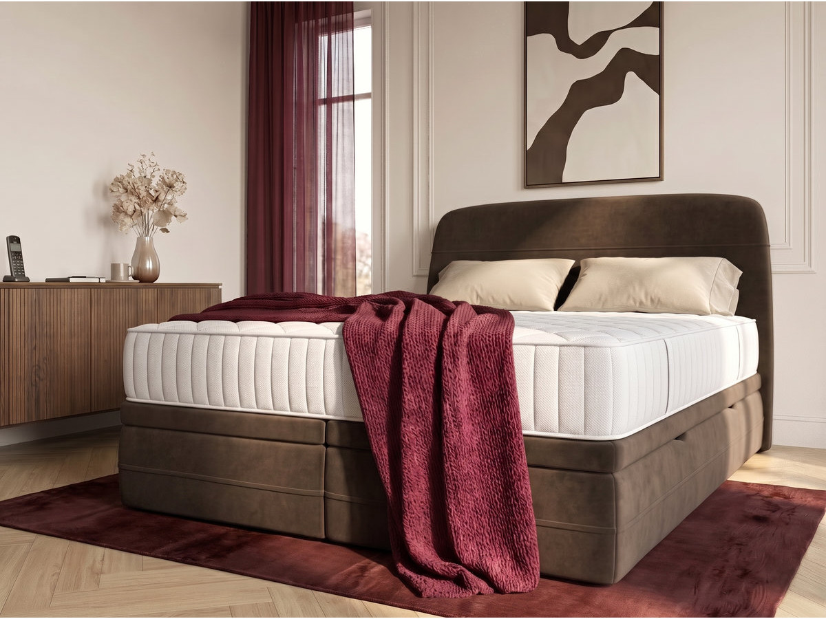 Set met boxspring met opbergruimte VELORA in glad fluweel + matras
