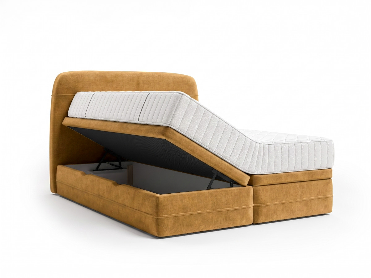 Ensemble avec lit coffre boxspring VELORA velours lisse + matelas hybride jaune — vue 3