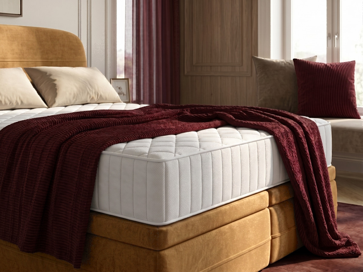 Ensemble avec lit coffre boxspring VELORA velours lisse + matelas hybride jaune — vue 5