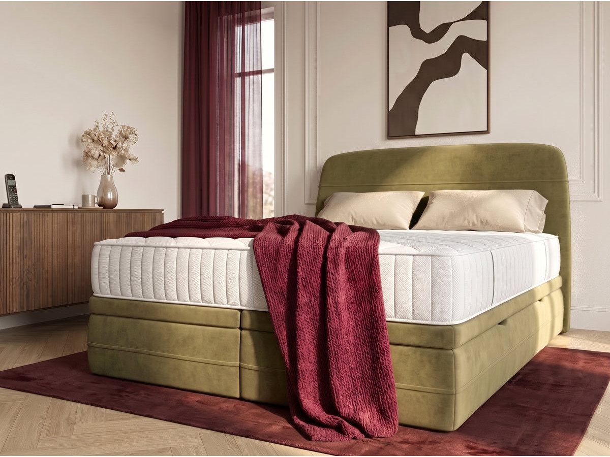 Set met boxspring met opbergruimte VELORA in glad fluweel + matras