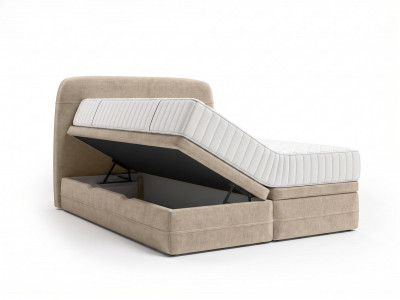 Ensemble avec lit coffre boxspring VELORA velours lisse + matelas hybride