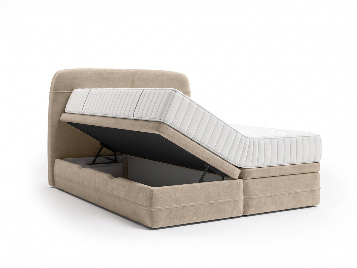 set met boxspring met opbergruimte velora in glad fluweel + matras gekleurd beige