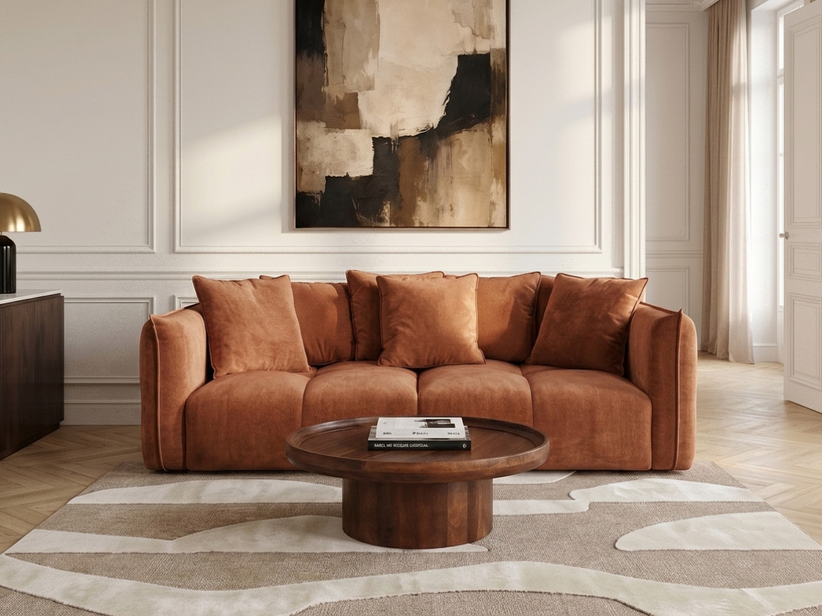 Canapé droit 3 places assise profonde HARLEM orange — vue 4