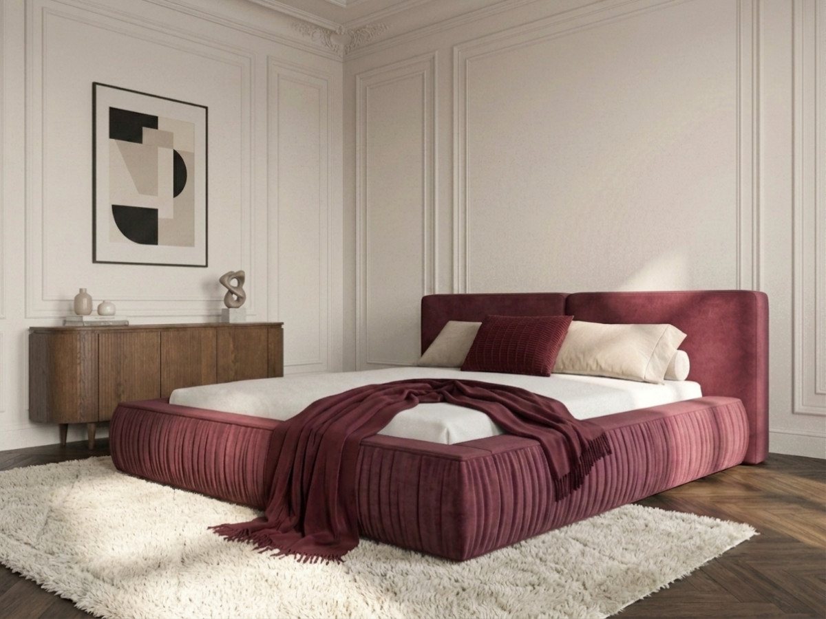 Lit coffre MARQUISE tissu velours lisse