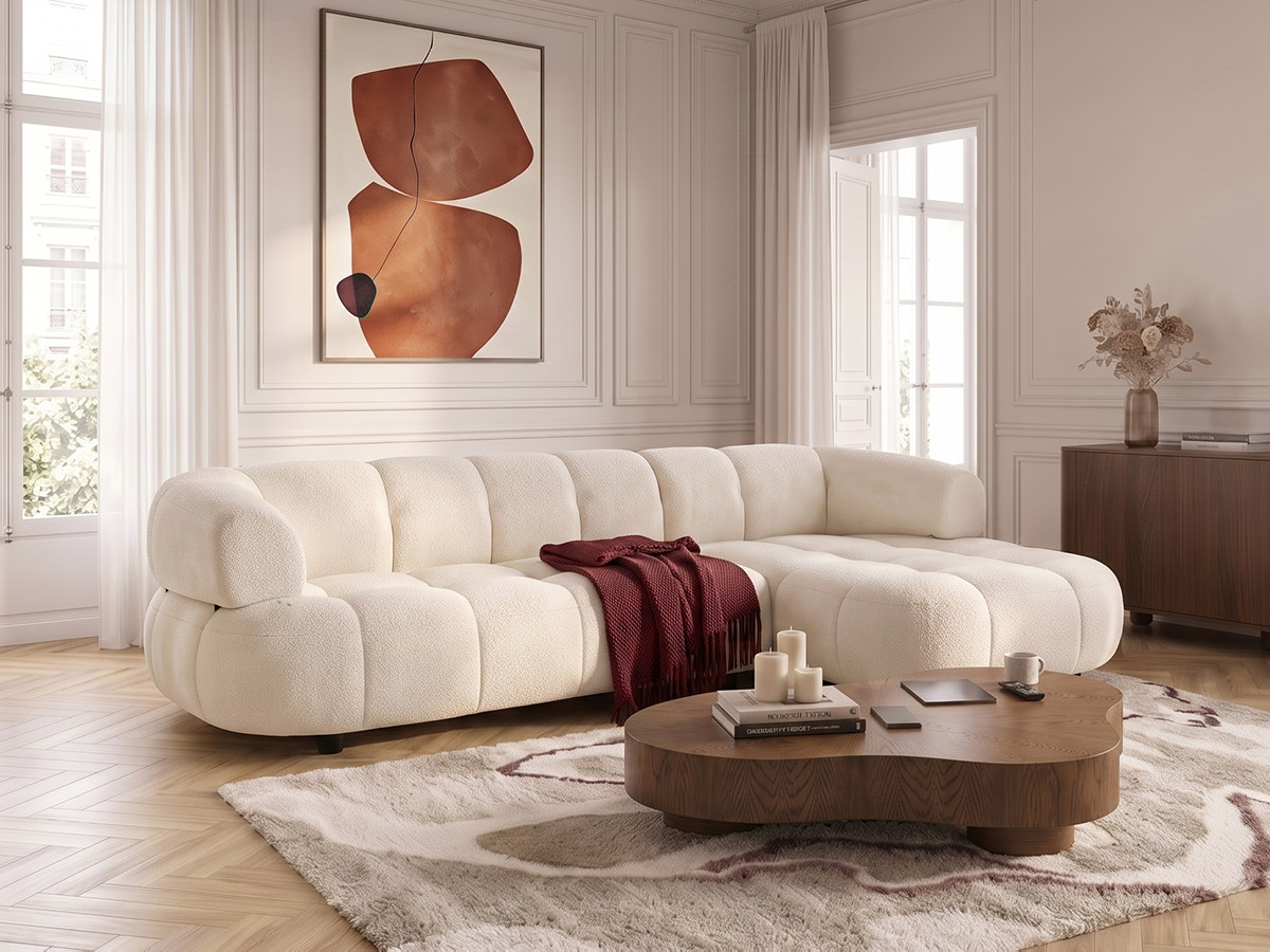 Canapé d'angle convertible avance-recule électrique LOVELY lisse beige