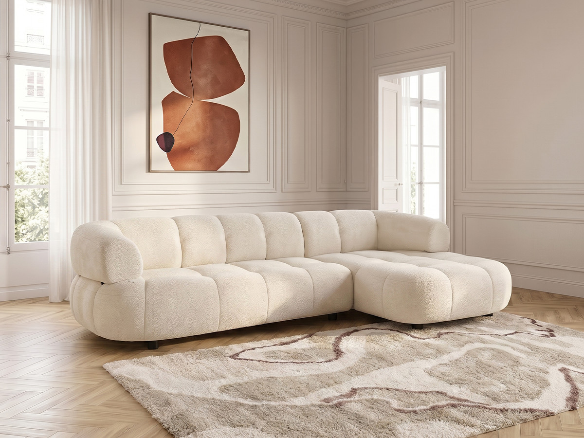Canapé d'angle convertible avance-recule électrique LOVELY tissu lisse