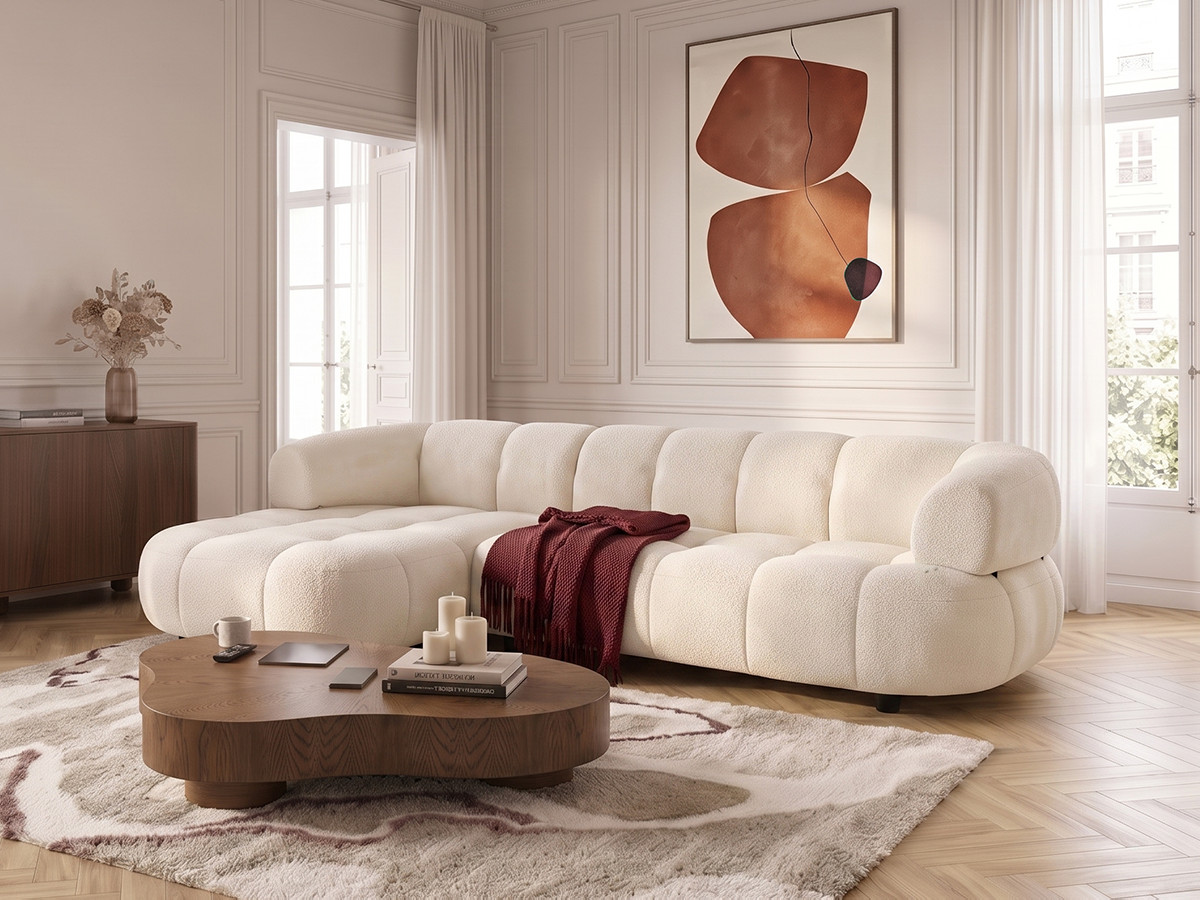 Canapé d'angle convertible avance-recule électrique LOVELY tissu lisse
