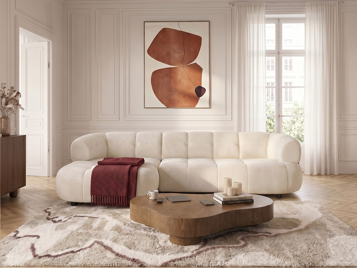 Canapé d'angle convertible avance-recule électrique LOVELY tissu lisse