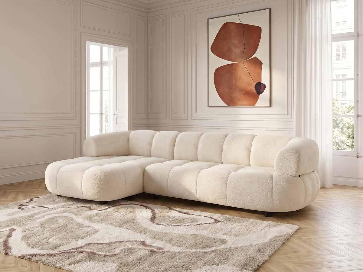 Canapé d'angle convertible avance-recule électrique LOVELY tissu lisse