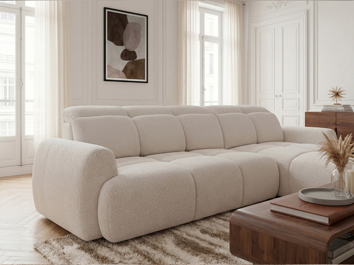 Canapé d'angle convertible avance-recule électrique RUBY tissu chenille