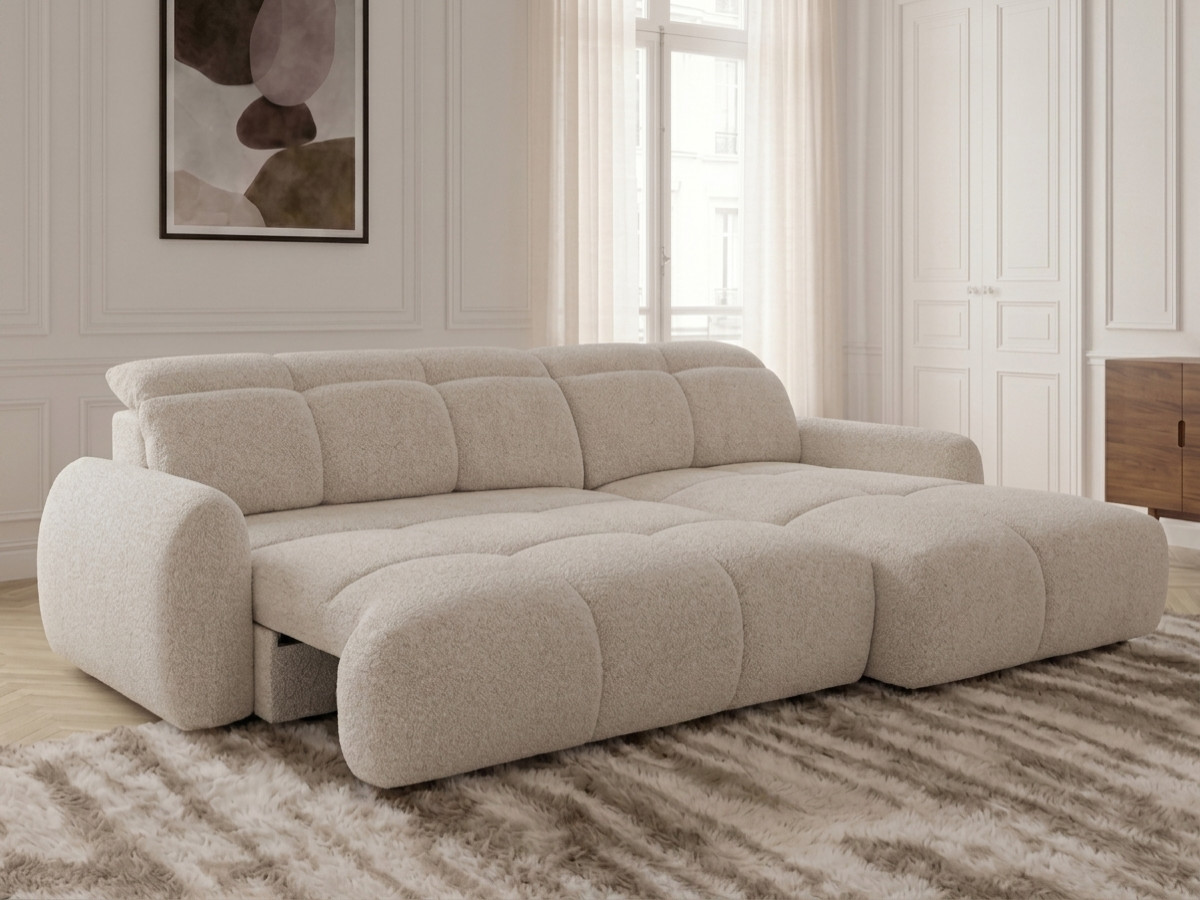Canapé d'angle convertible avance-recule électrique RUBY tissu chenille
