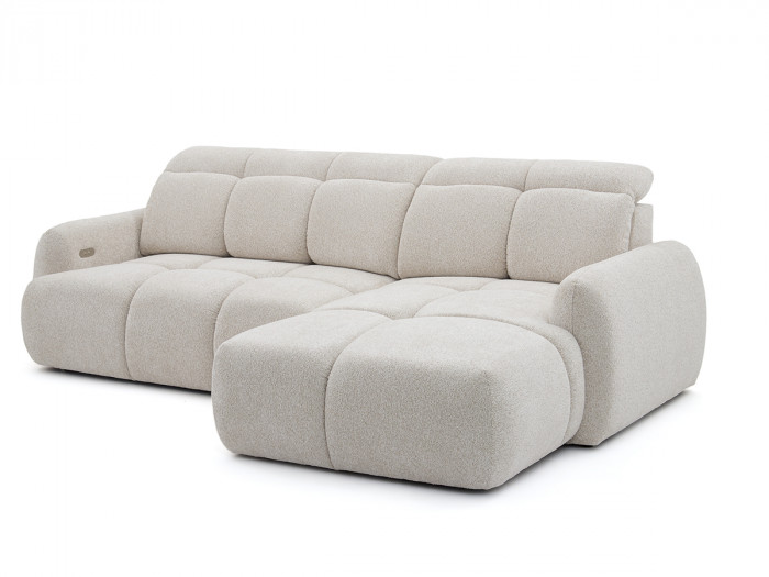 Canapé Ruby angle beige tissu, vue de dessus trois-quarts, configuration méridienne