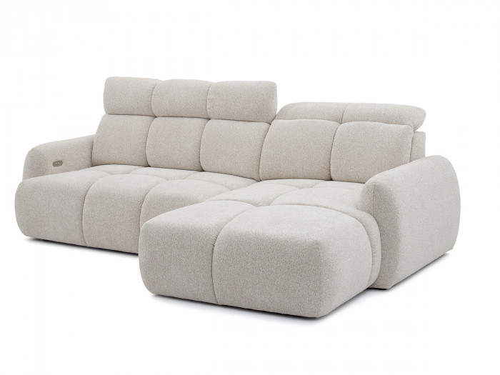Canapé Ruby angle beige tissu, vue de dessus trois-quarts, modules assemblés