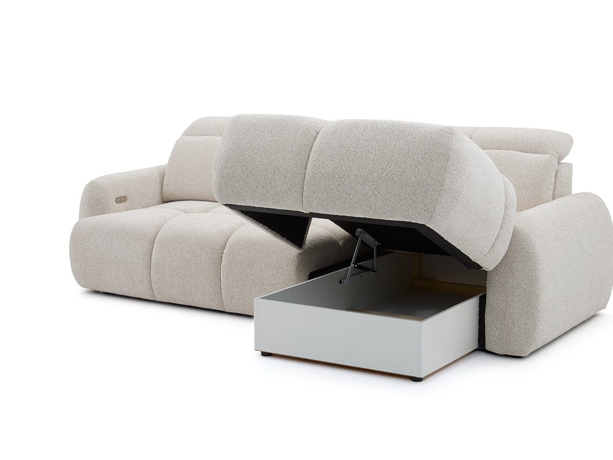 Canapé d'angle convertible avance-recule électrique RUBY tissu chenille