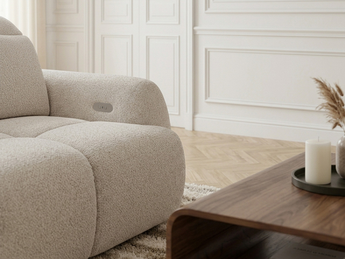 Canapé d'angle convertible avance-recule électrique RUBY tissu chenille
