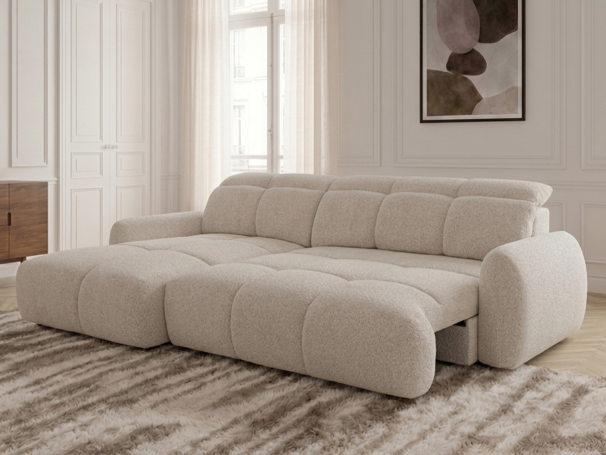 Canapé d'angle convertible avance-recule électrique RUBY tissu chenille