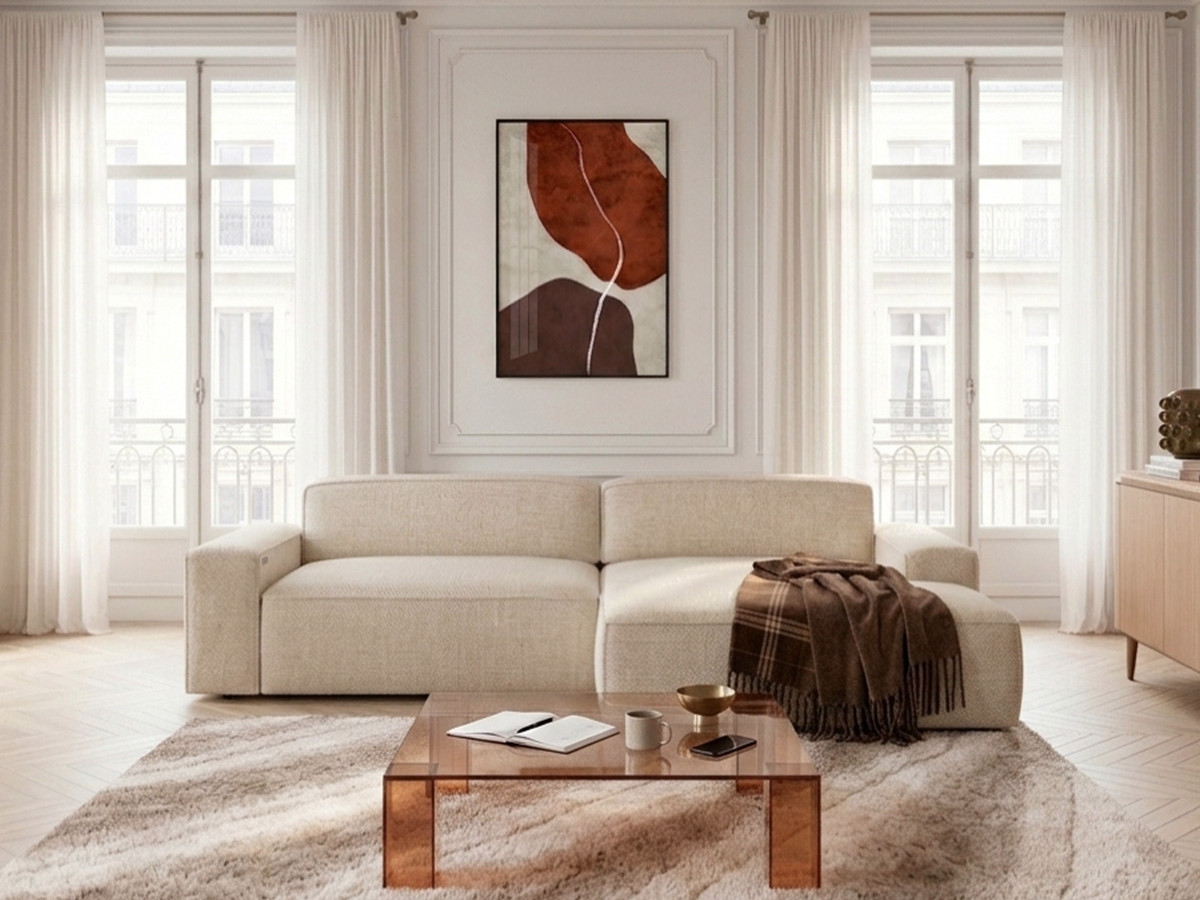 Canapé d'angle convertible avance-recule électrique ABEL chiné beige