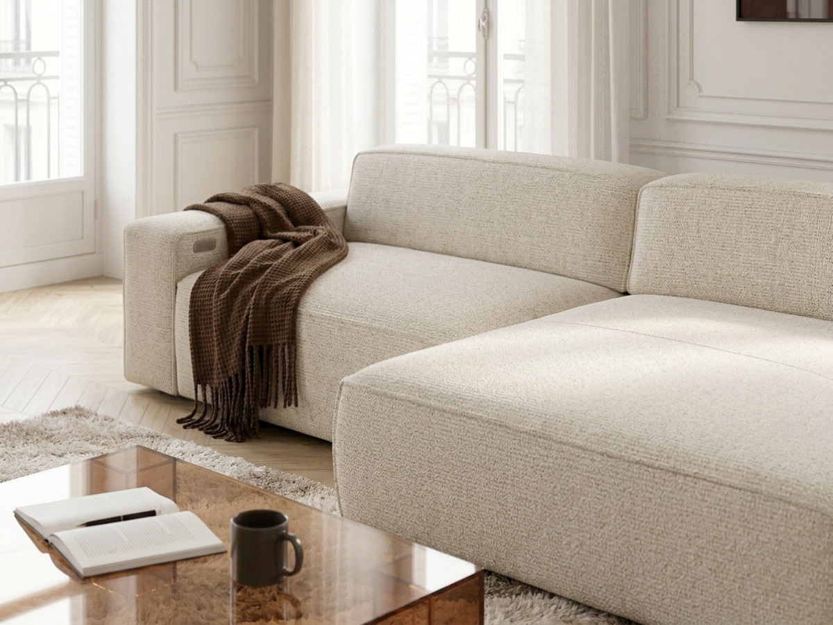 Canapé d'angle convertible avance-recule électrique ABEL chiné beige — vue 6